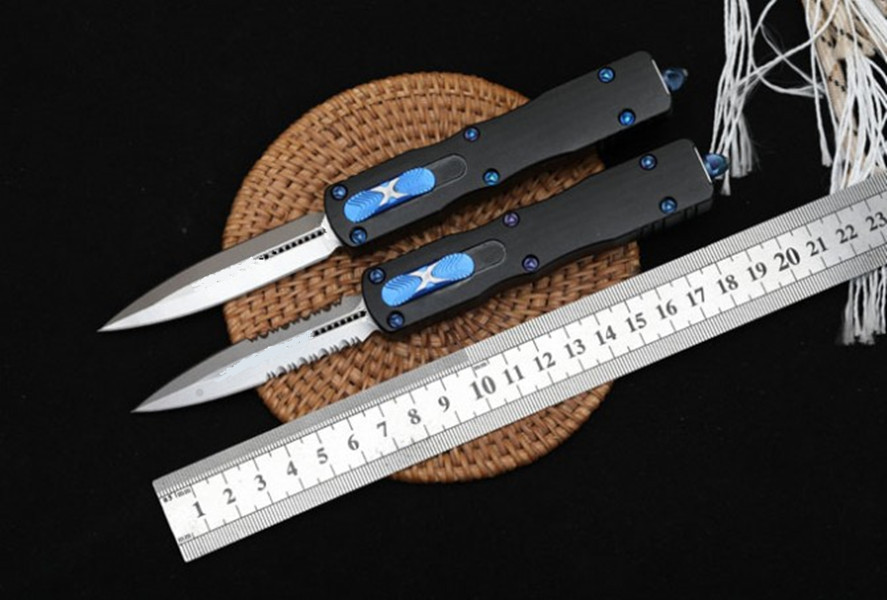 

Automatic Knives Spear Point 440C or Damascus Blade Knife Tactical Survival Hunting Outdoor EDC Aluminum Handle with Clip and Nylon Case