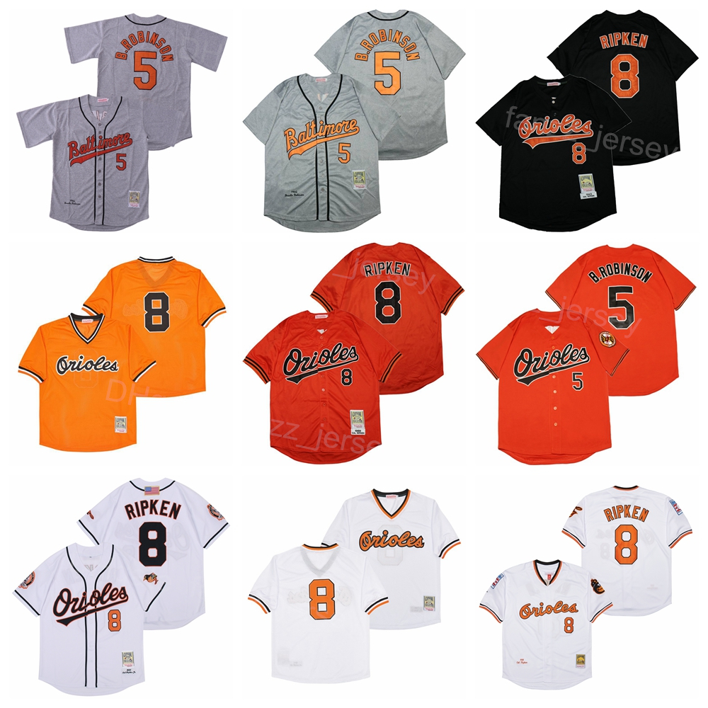 

1966 1975 1981 Retro Baseball 8 Cal Ripken Jersey Vintage 5 Brooks Robinson 1983 1989 2001 Retire Black WHite Grey Orange Stitched Pullover Cooperstown Top Quality, 1966 retro