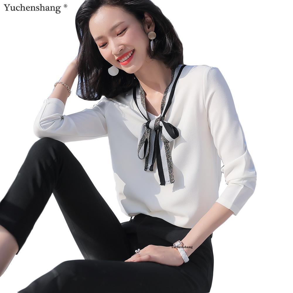 

Women's Blouses & Shirts Fashion High Quality Women White shirt New Winter Autumn Wear Tops Size S-4XL Bow Collor Full Sleeve WZ9P, White blouse