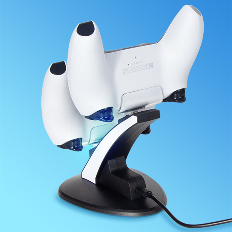 

High Quality LED Controller Charger Cradle Stand Elements Lightweight Gamepad Dock for PS5 Joystick Dual USB Charging Station with Retail Packing