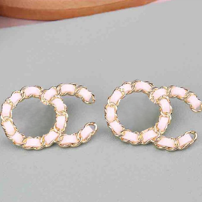 

3Color 18K Gold Plated Copper Women Double Letters Stud Fashion Brand Designer Stamp Leather Rope Earring Metal Alloy Jewelry for Wedding Party Accessories Gift
