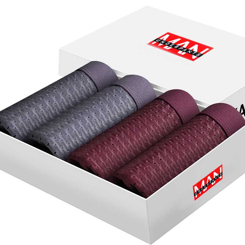 

Underpants Men Briefs Boxed Boxer 4 Sexy Youth Loose Mesh Shorts Mens Underwear, Black;white