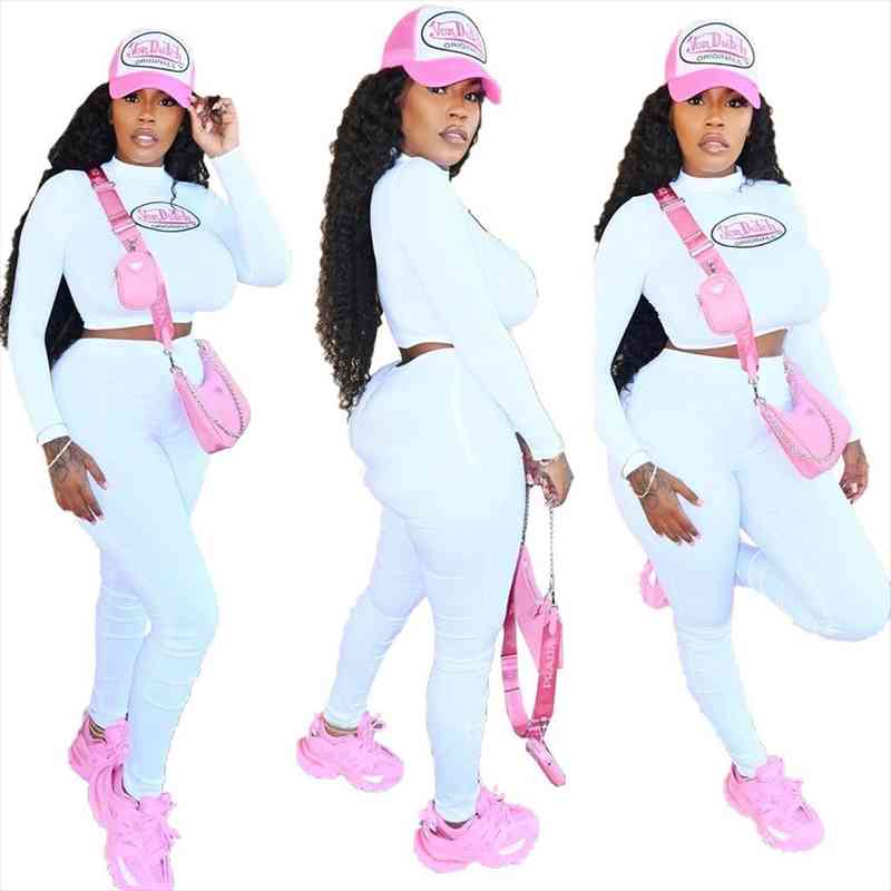 

women letter print fitness two piece set long sleeve crop sporty skinny autumn outfits fashion active tracksuit set, Gray