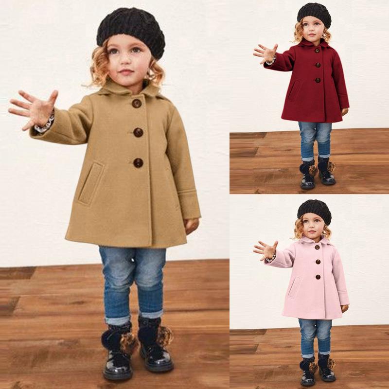 

Jackets Girls Coat Double Breasted Woolen Overcoat Cotton Trench Lapel Kids Outerwear Wool Coats Spring Winter, Blue;gray