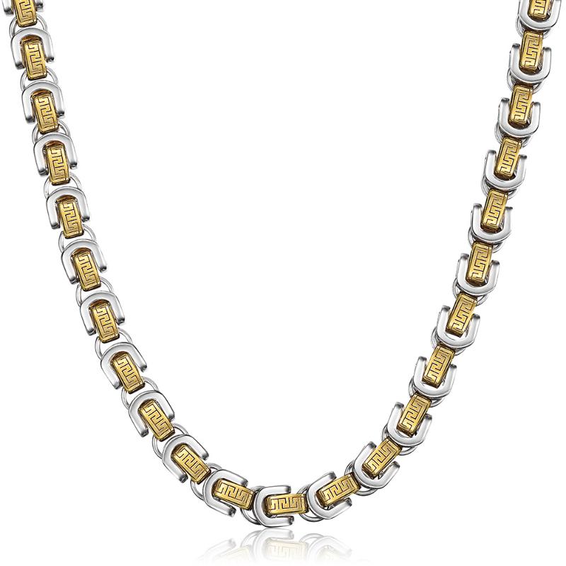 

8mm Mens Womens Necklace Byzantine Box Link Chain Yellow Gold Silver Color Stainless Steel HEAVY 18-24inch LKN331 Chains
