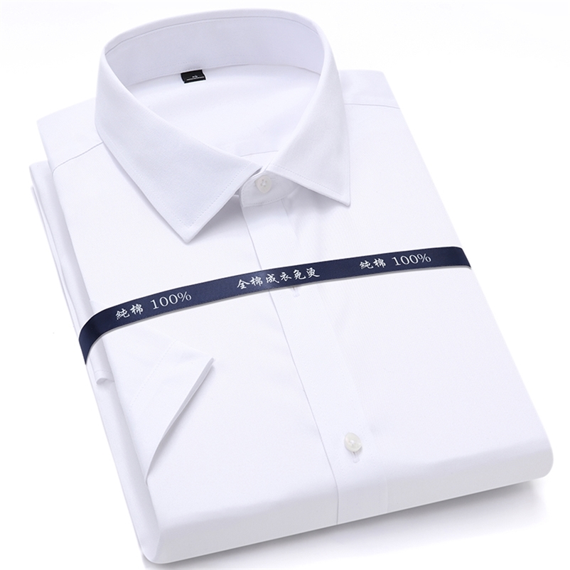 

Top Quality Summer Non Iron Pure Cotton Mens Formal Dress Shirts White Short Sleeve Business Office Regular Fit Breathable 210708, D2005