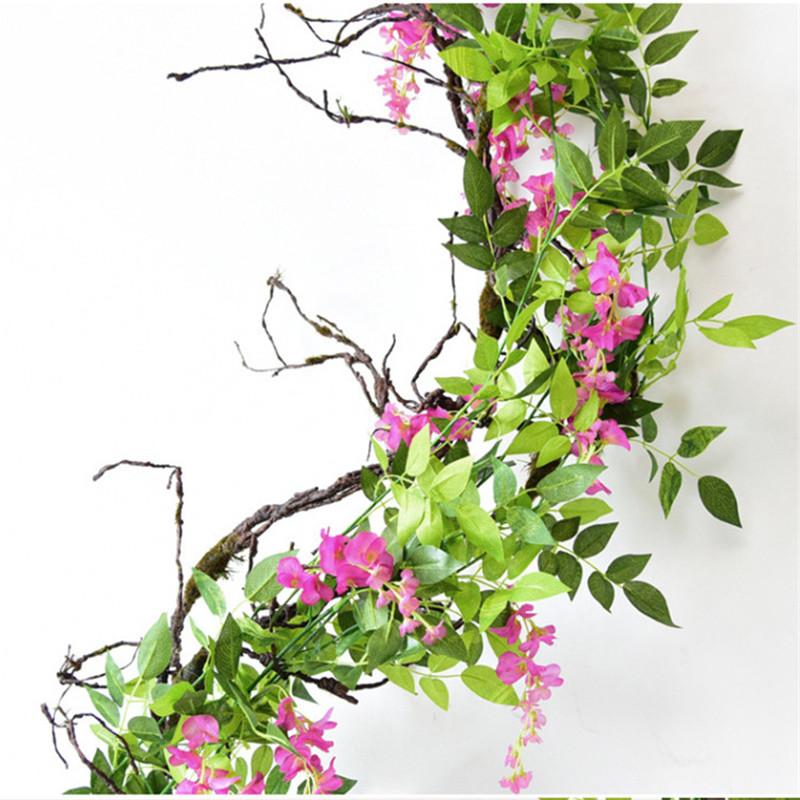 

Decorative Flowers & Wreaths 2M Artificial Wisteria Flower Rattan Wedding Arch Decoration Ivy Scene Layout Living Room Interior Home Or Gard, White