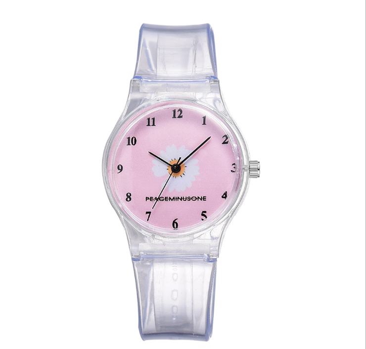 

Small Daisy Jelly Quartz Watch Students Girls Cute Cartoon Chrysanthemum Silicone Watches Pink Dial Pin Buckle Wristwatches, No send watch for shipping