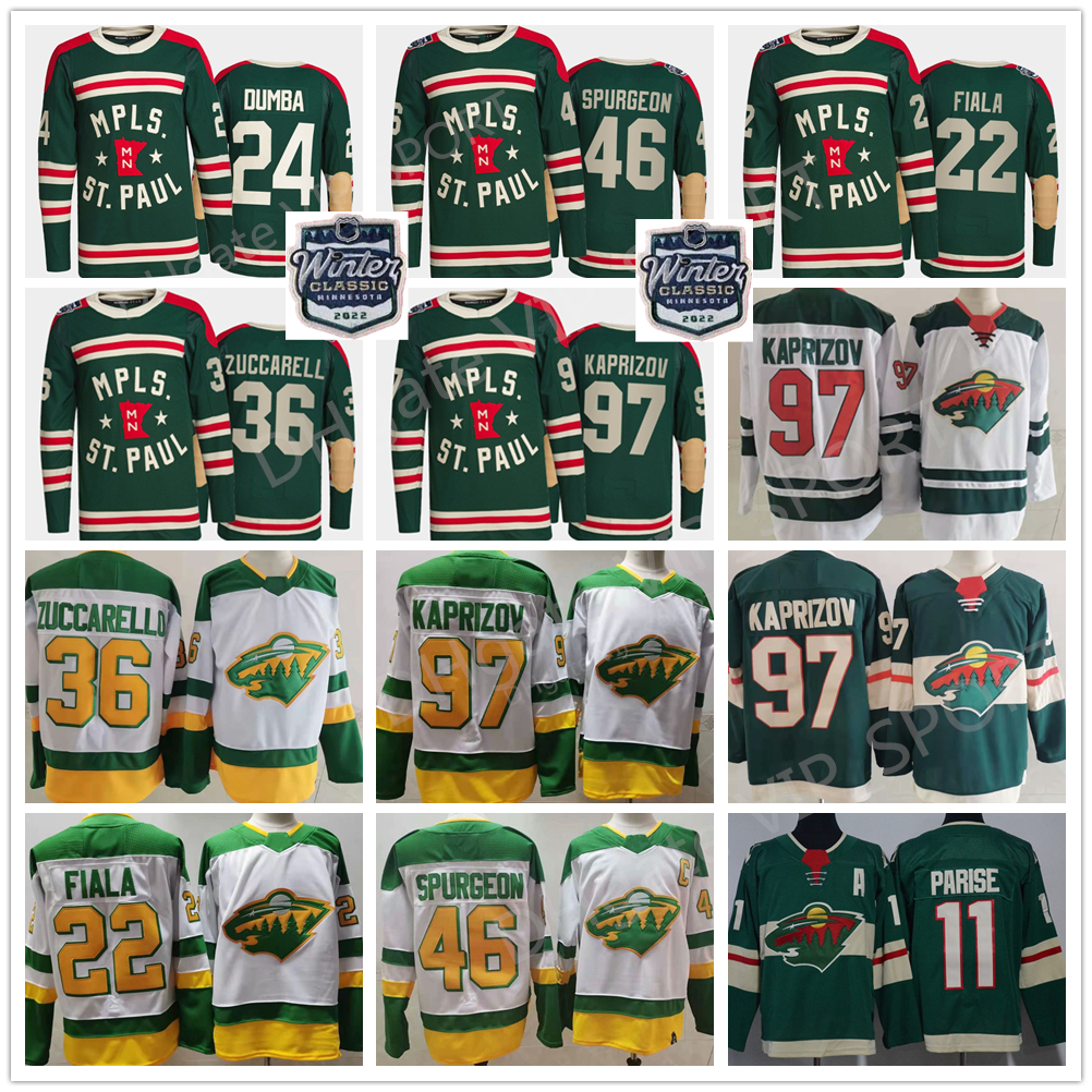 

2022 Winter Classic Hockey Minnesota Wild 46 Jared Spurgeon Jersey 97 Kirill Kaprizov Zach Parise Kevin Fiala Mats Zuccarello Matt Dumba Reverse Retro MPLS ST PAUL, 36