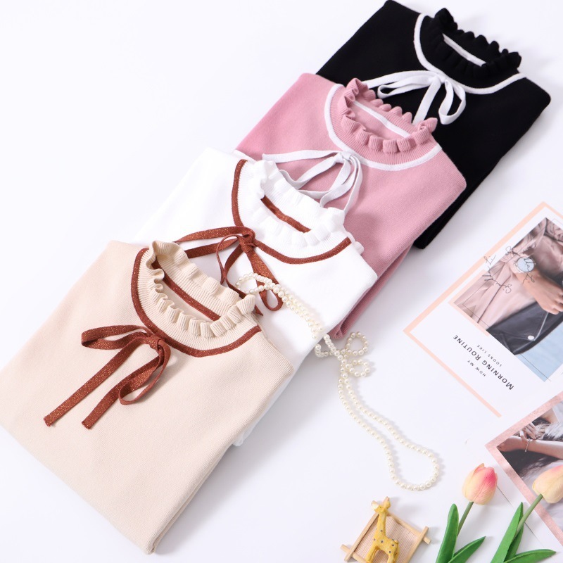 

Autumn Winter Chic Sweater Half High Neck Ruffled Women Oversized Bottoming Shirt Solid Color Long Sleeved Knitted Top 210520, Pink