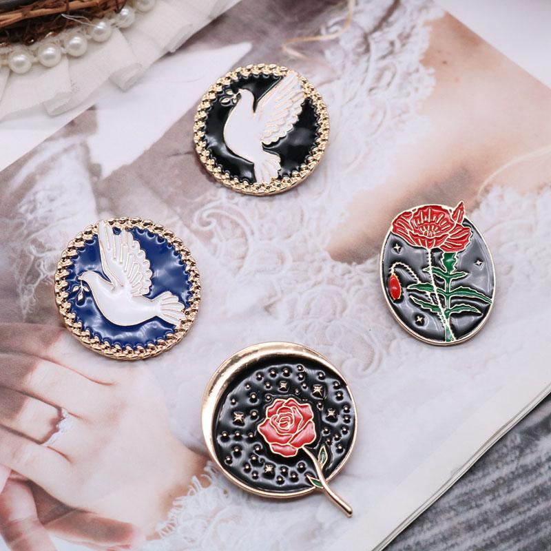 

Pins, Brooches Vintage Flower Birds Enamel Pin Alloy Metal Decoration For Female Girls, Gray