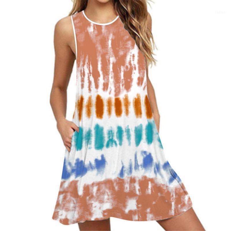 

Casual Dresses Fashion Sweet Butterfly Print Women Dress Summer Sleeveless O-Neck Loose A-line Beach Party Mini Vestidos, Kdlyq-63