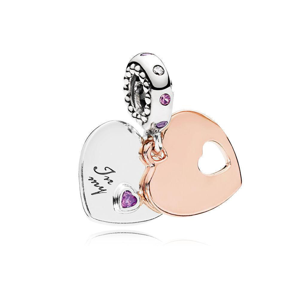 

925 Sterling Silver & Rose Gold Plated Mother's Day Part of My Heart Pendant Heart Dangle Charm Fits Style Jewellery Bracelets