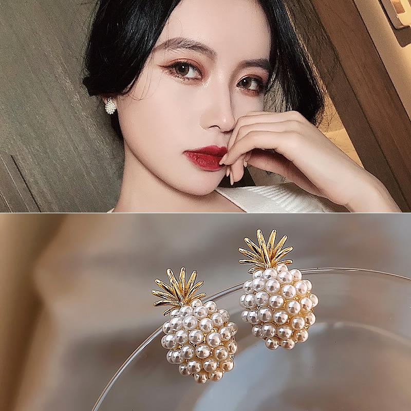 

Stud Arrival Geometric Pearl Women Classic Earrings Pineapple Female Fashion Jewelry, Golden;silver