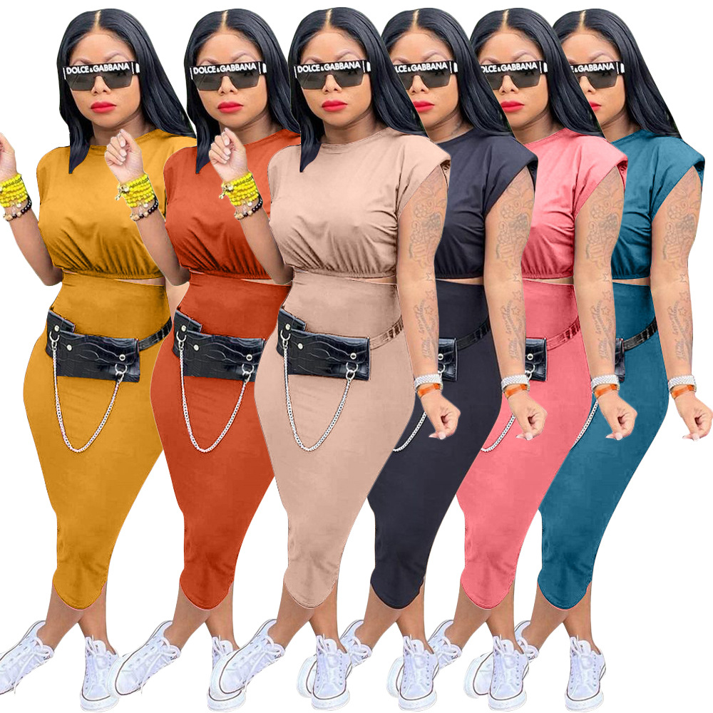 

Charming Women Two Pieces Skirt Sets 2021 Summer Fashion Sleeveless Round Neck Tops + Sexy Lady Bodycon Skirts Nightclub Wear, White