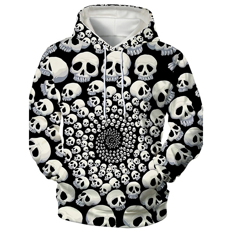 

Halloween Cool abs skull pattern men's 3D printed hoodie visual impact party top punk goth round neck high quality sweatshirt hoodie, Black