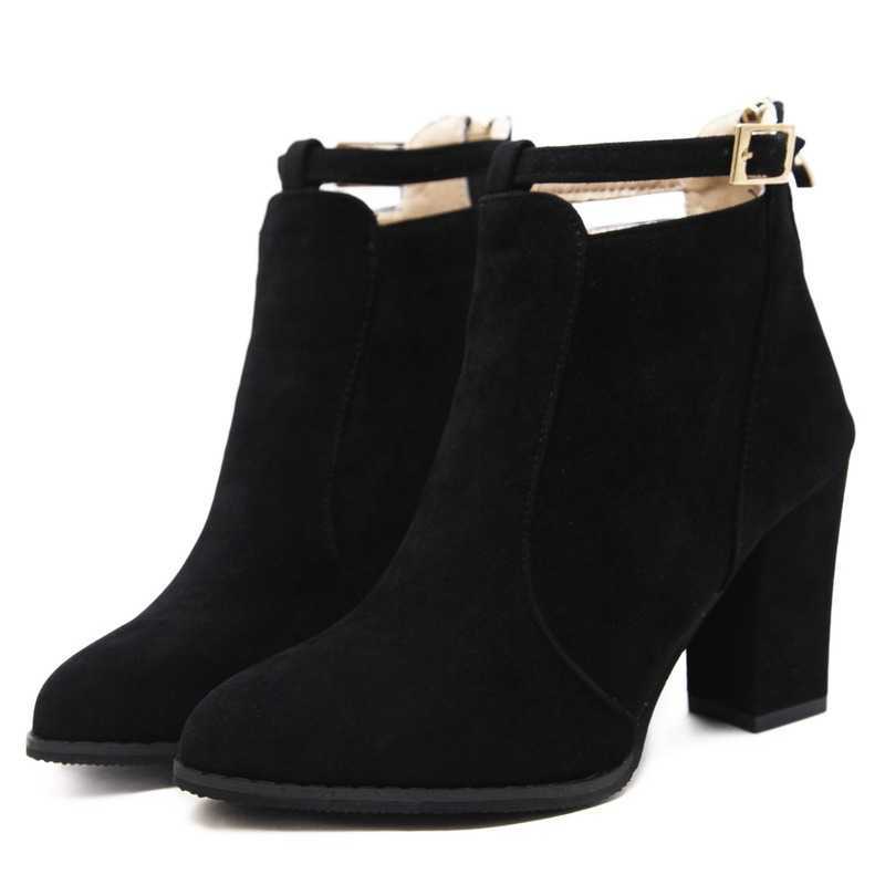 

Size 34-39 PU Leather Short Booties Black Ladies Shoes Platform Autumn Fashion Women Boots High Heels Platform Buckle 210611, Gray