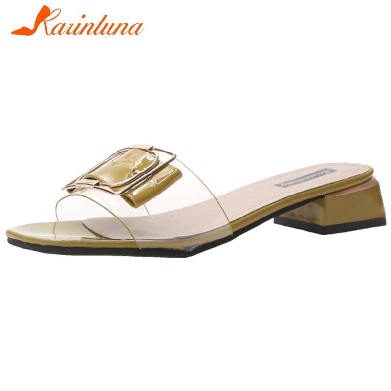 

Slippers KARIN Fashion Buckle Decorating Casual Low Heels Women 2021 Trendy Transparent Strap Shoes Woman, Black