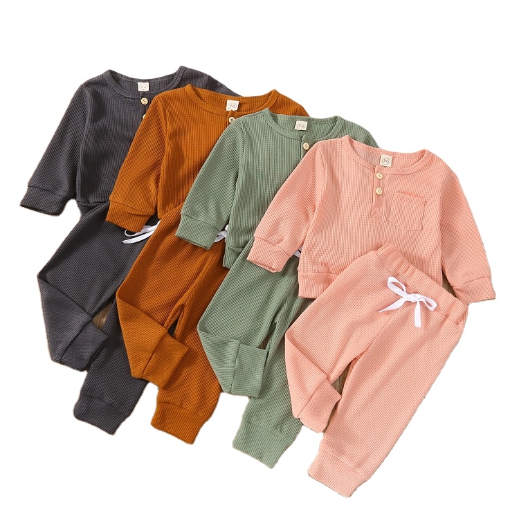 

Autumn Baby Ribbed Clothes Boys Girl Clothing Set Solid Article Pit Cotton Suit Girls Pullover Top Pants 2Pieces Sets Children Outfits M3874, Randomly send