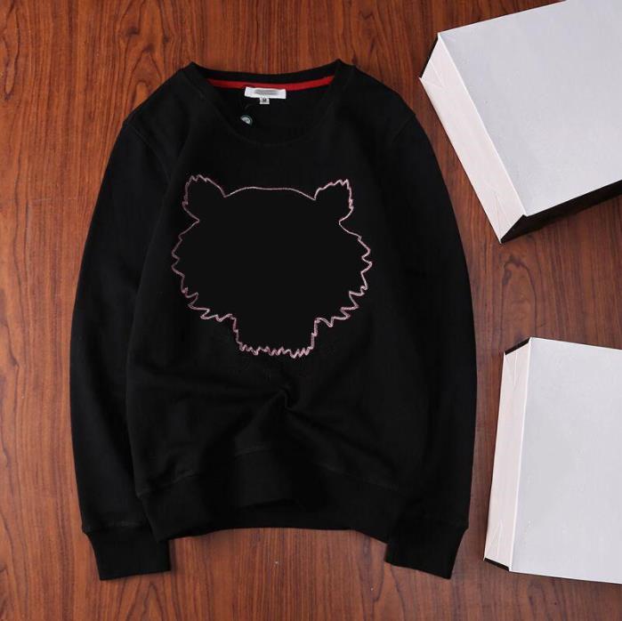 

autumn and winter fashion trend sweater hoodies for men women couples tiger embroidery round neck multicolor styles Slim warm inner outer ja, Black