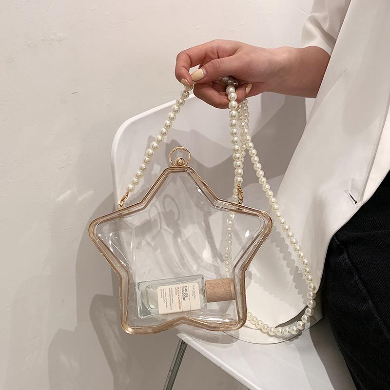

Five-pointed Star Shape Transparent Handbag Elegant Pearl Chain Crossbody Bag For Women Clutch Purse Evening Party Bags, Clear