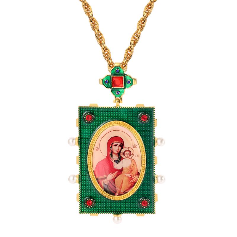 

Pendant Necklaces Heavy Religious Virgin Mary And Jesus Painting Art Pendants Pearl Statement Mother Square