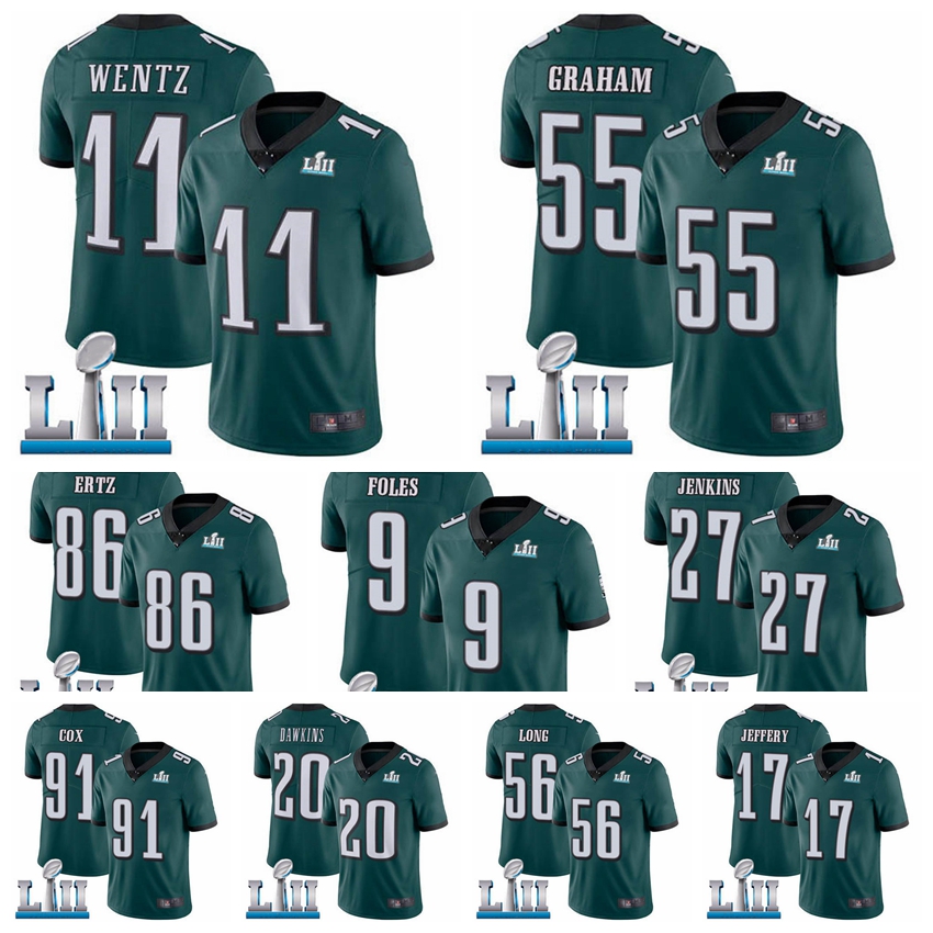 

Philadelphia Men Eagle 86 Zach Ertz 9 Nick Foles 11 Carson Wentz Jay Ajayi 55 Graham 27 Jenkins Cox 2018 Super Alshon Jeffery Football Jersey Green Bowl