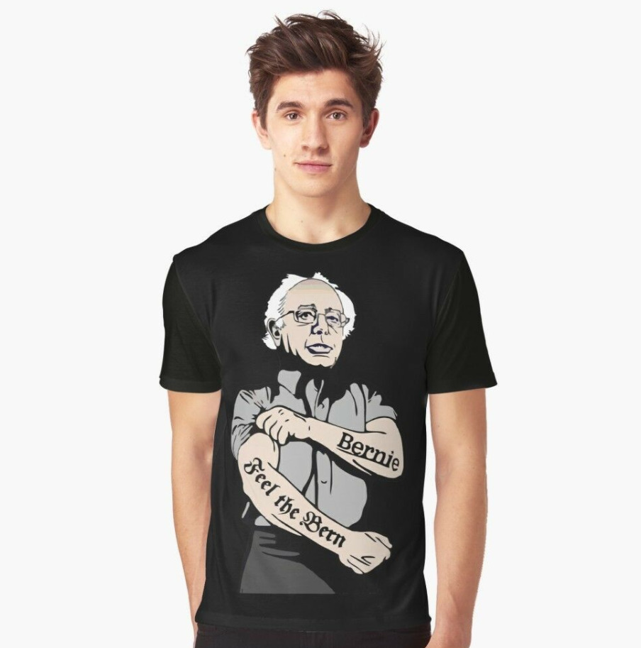 

R1 Bernie Sanders Feel the Bern Tattoo Funny Black T-shirt, White;black