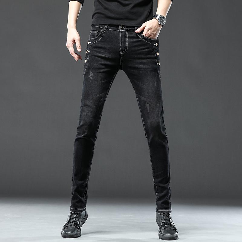

men's jeans 2021 spring autumn mens denim straight full length pants with high elasticity slim man fashion mid-waist, Blue