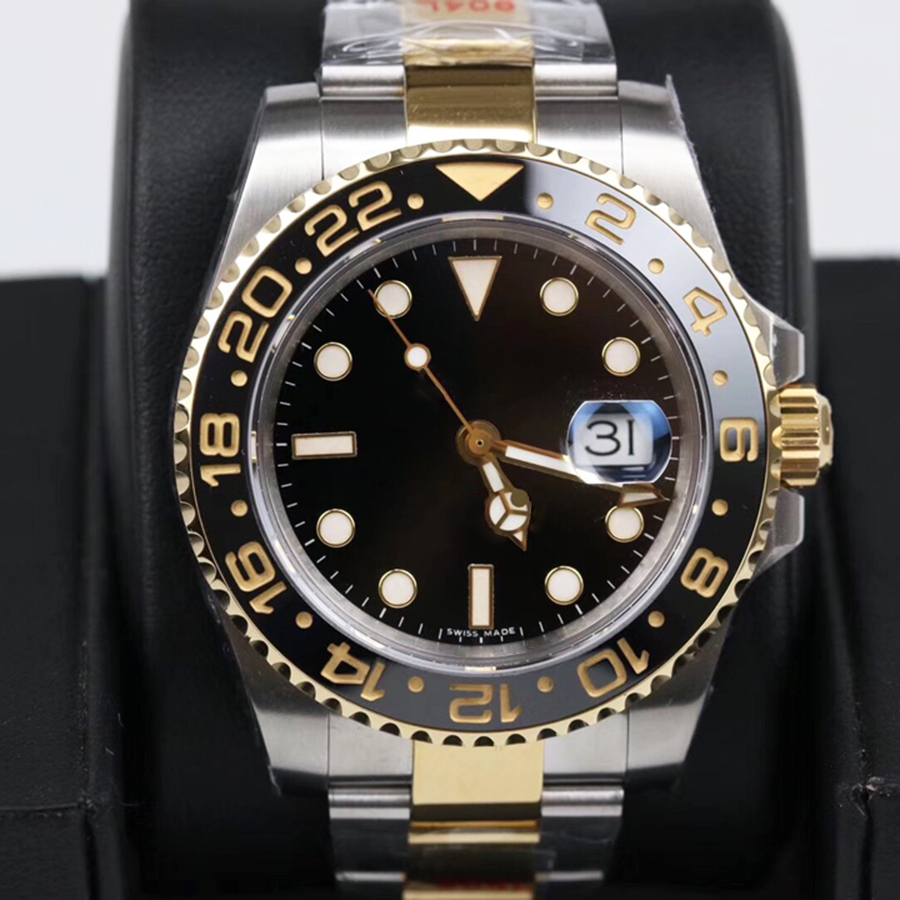 

GMT watch Mens Watches mechanical Automatic submarine with box fashion 2813 40mm Between gold Stainless steel strap Sapphire mirror waterproof, Slivery;brown