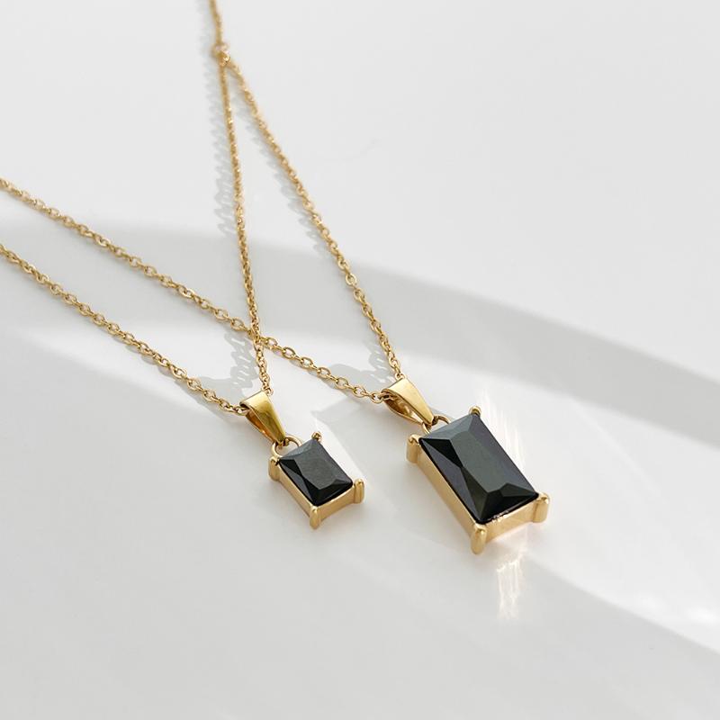

Pendant Necklaces Monlansher Classy 2-layer Chain Black CZ Stone Necklace Titanium Steel Thin Minimalist Jewelry