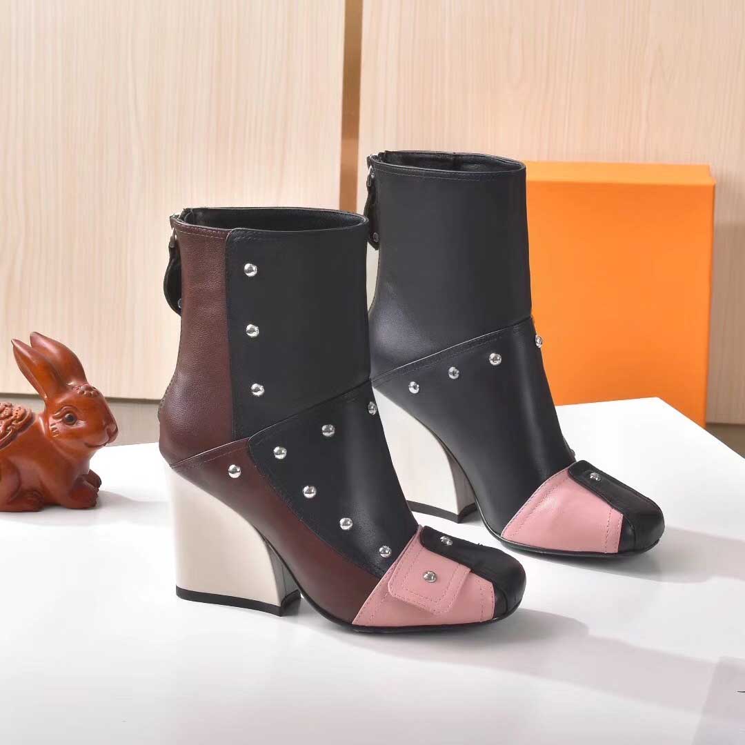 

Women Monogram Canvas Zipper Motorcycle Boot 2021 PATTI Wedge Heel Ankle Boots Top Designer Ladies Autumn Winter Fashion Booted shoes box size 35-42