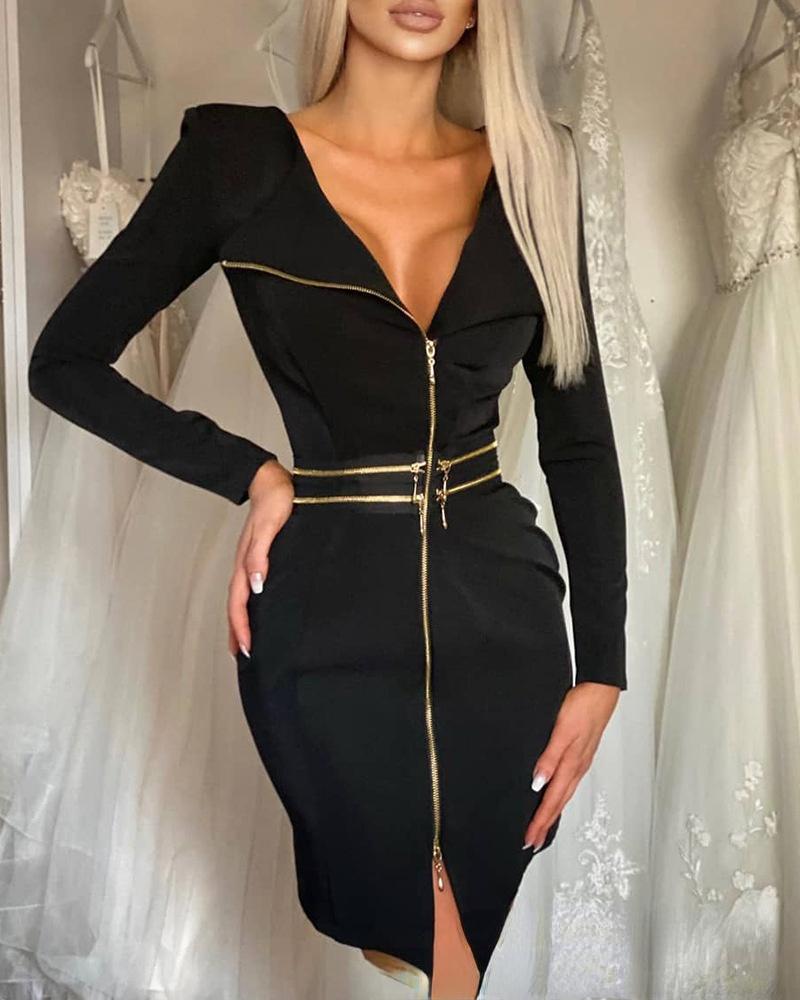 

Casual Dresses Slim Fit Sexy Dress Black Zipper Commuter