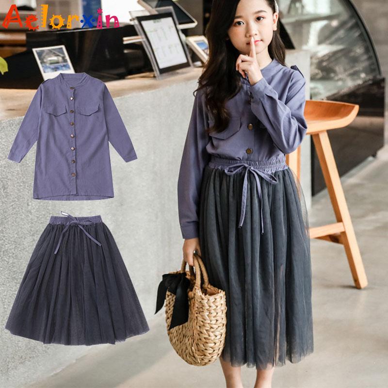 

Clothing Sets Kids Girls Clothes Set 2PCS Tops+ Skirt Solid Dress Girl Summer Casual Teen For Children 6 8 10 12 13 14 Year, As picture 02