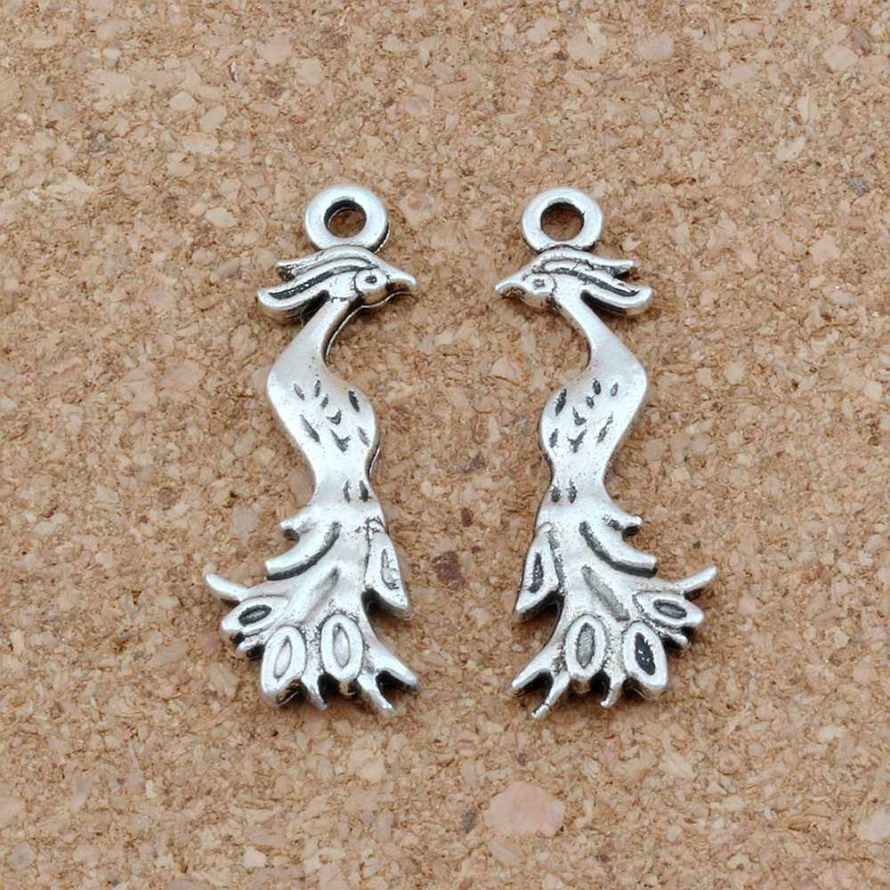 100pcs Antique Silver Phoenix Charms Pendants For Jewelry Making, Earrings, Necklace And Bracelet 11.5x32mm A-252