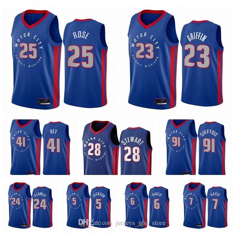 

Detroit Pistons Men Derrick Rose Blake Griffin Saddiq Bey Isaiah Stewart 2020-21 Blue City Basketball Jersey New Uniform, Black;red