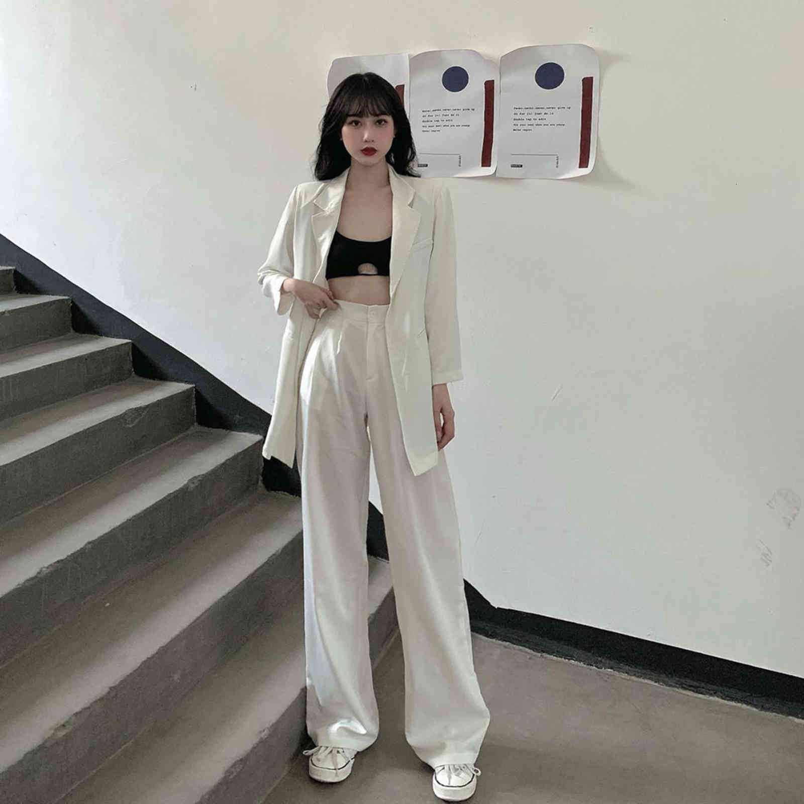 

Women's Two Piece Pants Casual 2 peça conjunto jaqueta blazer feminino casual ampla perna reta pant terno branco roupas s 1WYZ, 1# shoe box