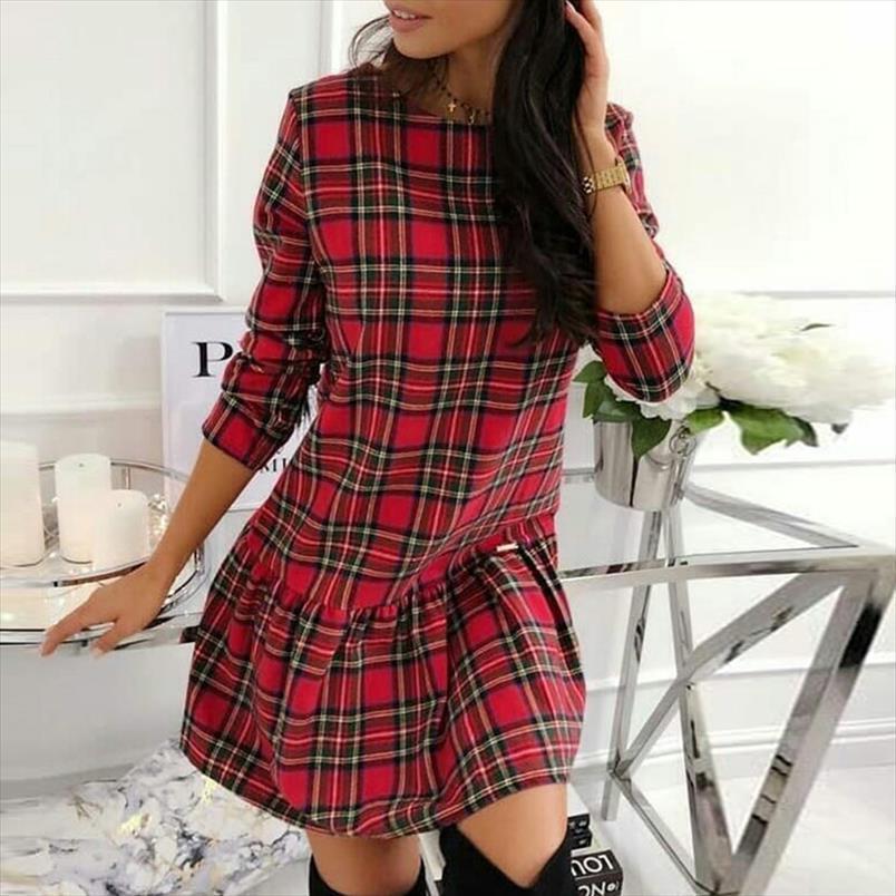 

elegant turn down collar womens dress button shirt spring plaid print irregular party autumn long sleeve mini dresses, Black;gray
