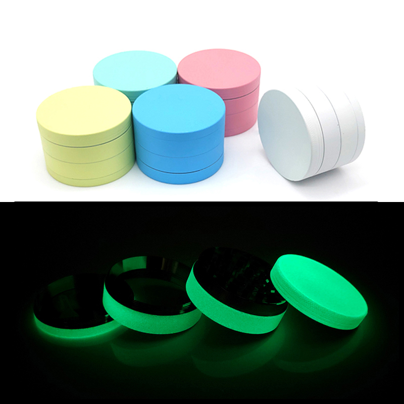 

Glow In The Dark Tobacco Grinder Smoking Supplies 40/50/55/63mm 4 Layers Colorful Zinc Alloy For Dry Herb Frosted Texture