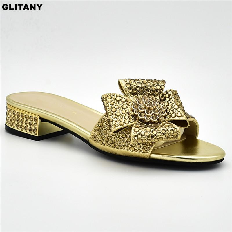 

Dress Shoes Latest Ladies Sexy Low Heels Women Pumps Slip On Summer Slipper Decorated With Rhinestone For, Black