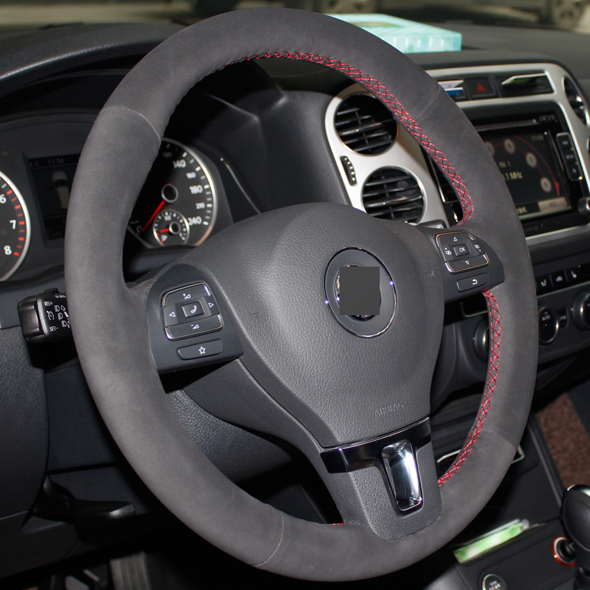 

Black Suede Hand-stitched Car Steering Wheel Cover for Volkswagen VW Gol Tiguan Passat B7 Passat CC Touran Jetta Mk6 2010-2017