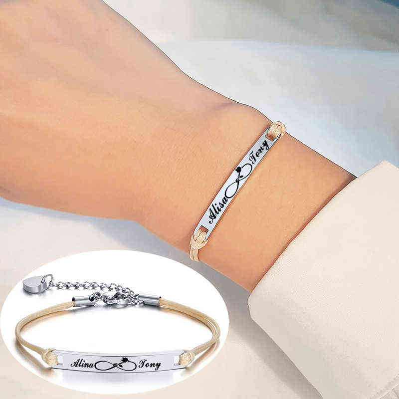 

Engraved Name Bracelet Personalizedcustom Stainless Steel Id Chain Bracelets with Heart Tags Adjustable Men Women Jewelry