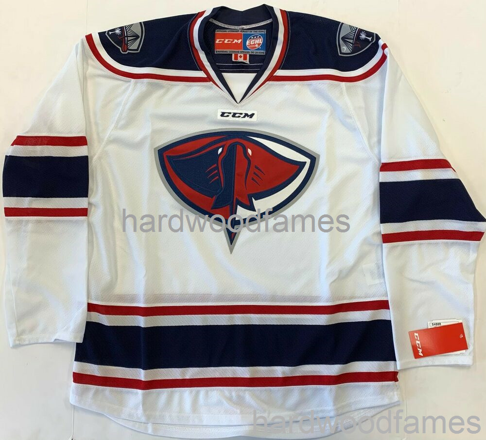 

Stitched CCM South Carolina Stingrays WHITE Hockey Jersey ECHL custom any name number XS-6XL