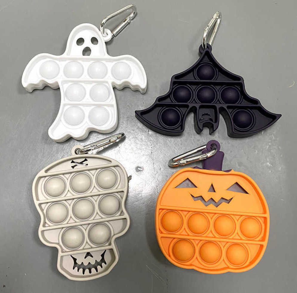

Wholesale/DHL Halloween Pumpkin bat ghost Skull Push Pops Fidget Toys Sensory Simple Key Ring Bubble Board Puzzle Keychain Kids Decompression Party Gift G921RIH, Ghost white key chain