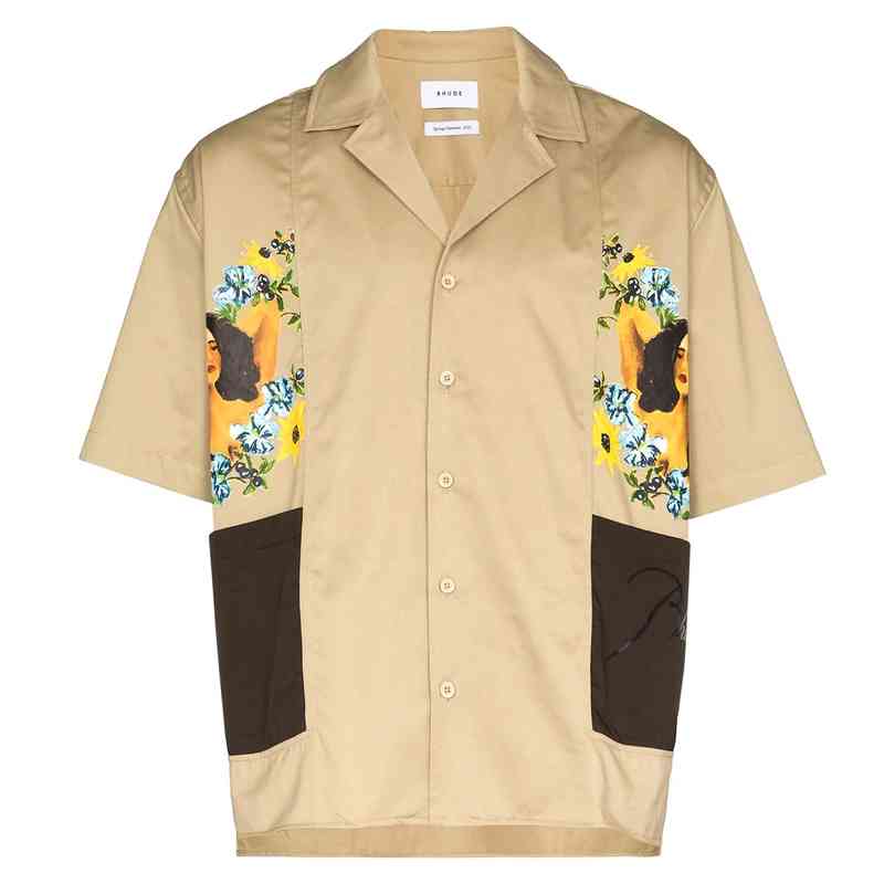 

Rhude Cigar Short-sleeve Shirt Short Sleeve Button v Neck Print for Men, As shown
