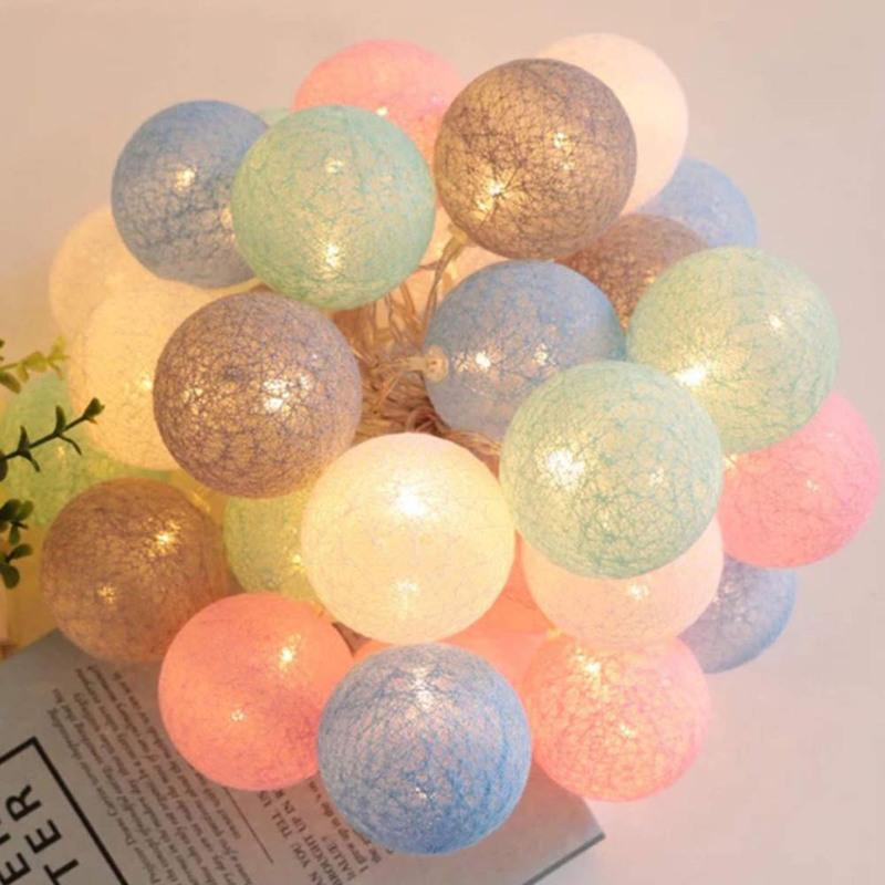 

Strings 10/20 LED Cotton Ball Light Garland Balls Fairy Lights String Outdoor Holiday Wedding Christmas For Bedroom Decor