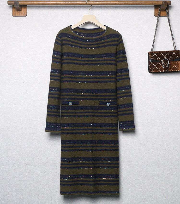 

Casual Dresses 2021 spring brand of high quality female sequins crocheted stripe ed in fashion 83% cashmere wool b590, The pictures