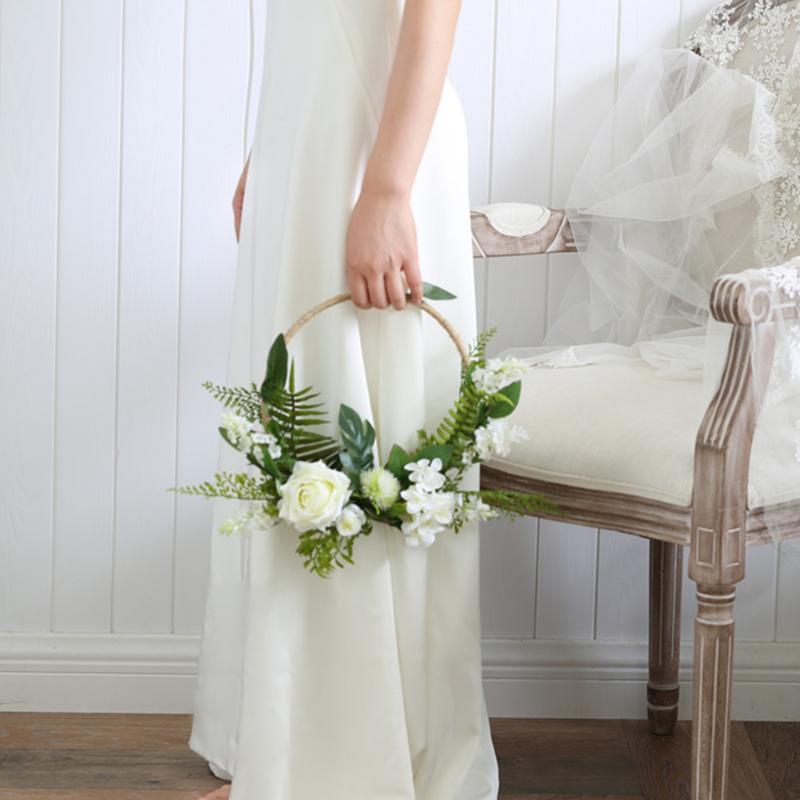 

Wedding Flowers SESTHFAR Arrival Bridal Hoop Bouquet Rose Artificial Flower Wreath Wall Hanging Decoration Hand