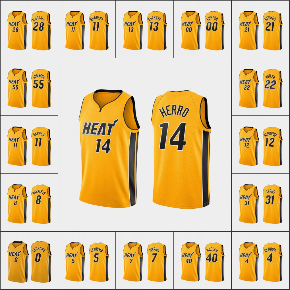 

MiamiHeatMen Jimmy Butler Dewayne Dedmon Duncan Robinson Andre Iguodala Tyler Herro Custom Gold 2021 Earned Edition Jersey