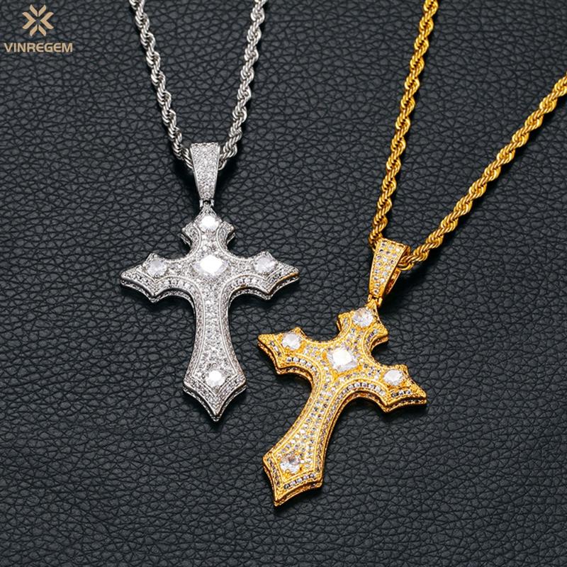 

Other Vinregem Hip Hop Rock 100% 925 Sterling Silver Created Moissanite Gemstone Personality Cross Pendant Necklace Fine Jewelry Gift